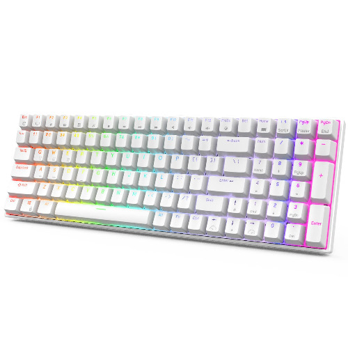 RK ROYAL KLUDGE RK100 2.4G Wireless/Bluetooth/Wired RGB Mechanical Keyboard, 100 Keys 3 Modes Connectable Hot Swappable Brown Switch Gaming Keyboard for Win/Mac - Hot Swap Brown Switch White