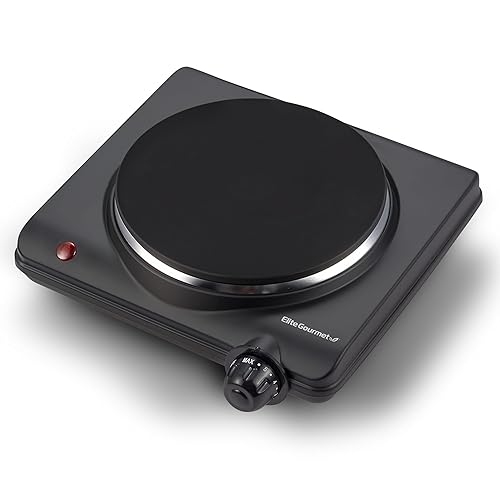 Elite Gourmet ESB-301BF# Countertop Single Cast Iron Burner, 1000 Watts Electric Hot Plate, Temperature Controls, Power Indicator Lights, Easy to Clean, Black - Cast Single