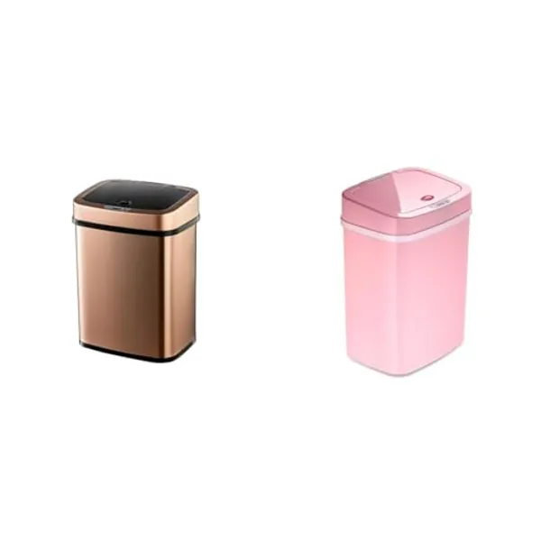 Ninestars 3 Gal Touchless Motion Sensor Trash Cans, Stainless Steel and Pink Plastic, Pack of 2
