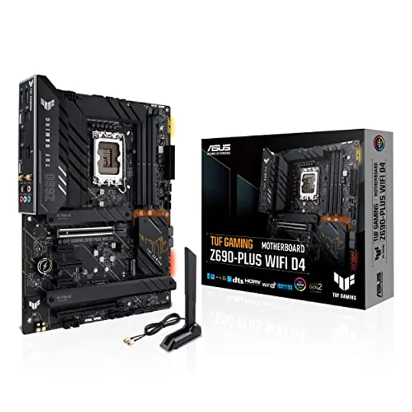 ASUS TUF Gaming Z690-Plus D4 LGA1700(Intel 12th Gen) ATX motherboard(PCIe 5.0, DDR4,4xM.2/NVMe SSD,14+2 power stages,WiFi 6,2.5Gb LAN,front USB 3.2 Gen 2 Type-C,Thunderbolt 4,ARGB headers)