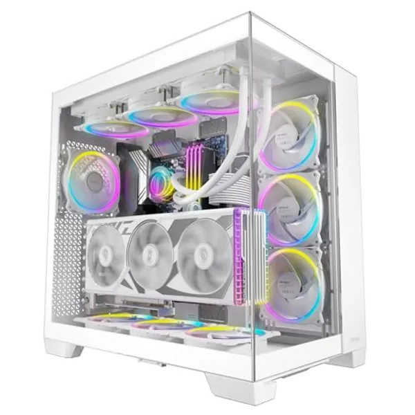 Antec C8 White, Fans not Included, RTX 40 Compatible, Dual-Chamber, tooless Design, Type-C, 360mm Radiator Support, Seamless Tempered Glass Front & Side Panels, High Airflow Full-Tower E-ATX PC Case