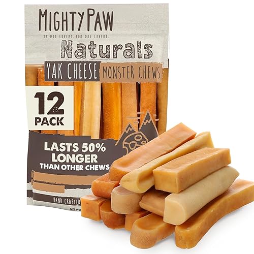 Mighty Paw Yak Cheese Dog Chews - All-Natural Treats for Dogs, High Protein Treat with 68 Grams of Protein Per Chew, Delicious and Long Lasting, Odor Free with Limited Ingredients, Monster, 12 Pack - Monster - 12 Pack