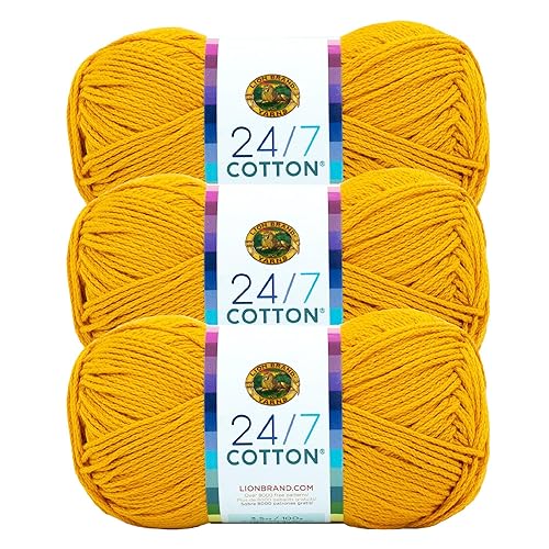 Lion Brand 24/7 Cotton Yarn, Lightweight Yarn for Knitting, Crocheting, and Crafts, Goldenrod, 3 Pack - 3 Pack - Goldenrod