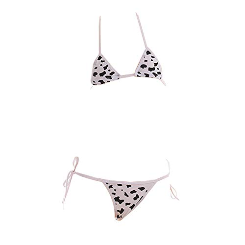 SINMIUANIME Bra and Panty Set Female Sexy Cow Cow Costume Cartoon Bikini Anime Cosplay Lingerie - Black White