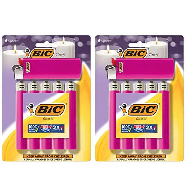 BIC Classic Maxi Pocket Lighter, Pink, 12-Pack (Packaging May Vary)