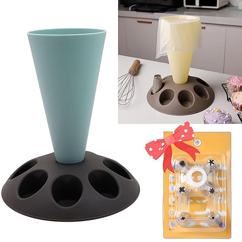 CRUIFU Piping Bag Holder Stand for Filling, Pastry Bag Holder Stand, Decorating Bag Holder with 8 Slots Nozzles Holder, Plastic Pastry Bag Stand for Cake Decorating Kit, Baking Accessories (Blue) - Blue