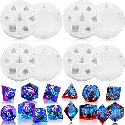 WILLBOND 4 Pcs Dice Resin Molds Silicone, Dice Silicone Molds for Epoxy Resin Casting with 7 Standard Stereoscopic Dice Cavities, Food Grade Silicone Molds for DIY Dices Making, Table Board Game