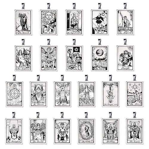 Leuaydo 22Pcs Tarot Charms Pendants Cards Bulk for Jewelry & Necklace Making DIY Supplies,Astrology Sun and Moon Charms,Aesthetic Tarot Stainless Steel Card Pendants for Halloween Necklace - Stainless Steel