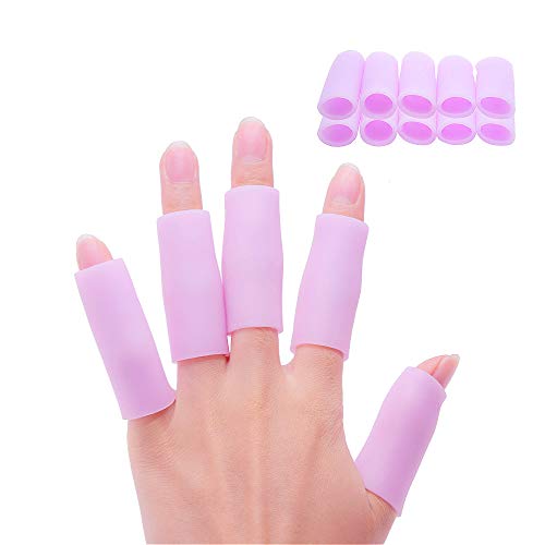 Povihome 10 Pack Finger Sleeve Protector Silicone Thumb Protector for Arthritis Basketball Mallet Finger Trigger Finger Corn Blister - Purple (Pack of 10)