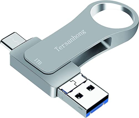 1TB Ultra USB3.0 Thumb Drive,Dual USB-C Flash Drives for Android Phones High-Speed Type C Memory Stick OTG USB Stick Jump Drive for MacBook Photo Storage Drive for Computers/iPad Mini pro(Silver) - 1TB - Silver
