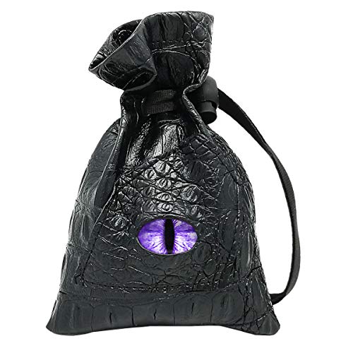 Haxtec Dice Bag Drawstring Leather DND Dice Pouch Dragon Eye Dice Bag for D&D Dice Coins and Accessories (Mama Dragon-Periwinkle) Patent Number D893867 - Mama Dragon-periwinkle Eye