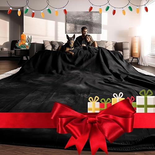 Big Oversized Blanket 120x120 Inches, Huge Fuzzy Blanket for Families, Couples & Friends, Extra Soft, Lightweight, Worlds Biggest Blanket (Black) - Black