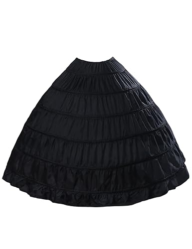 MISSYDRESS Full A-line 6 Hoop Floor-Length Bridal Dress Gown Slip Petticoat - One Size - Black