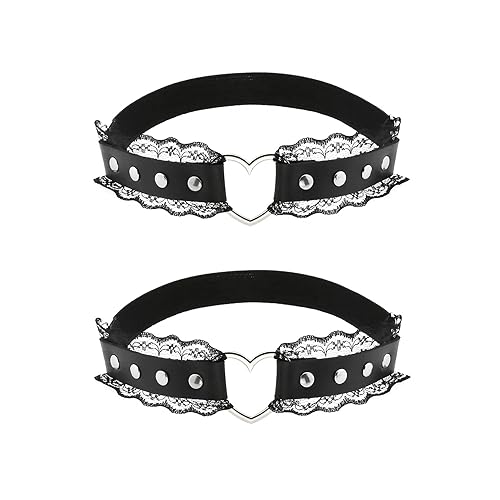 alisikee 2Pcs Adjustable Lace Heart-Shaped Thigh Garter, Elastic Leg Garters for Women - Black