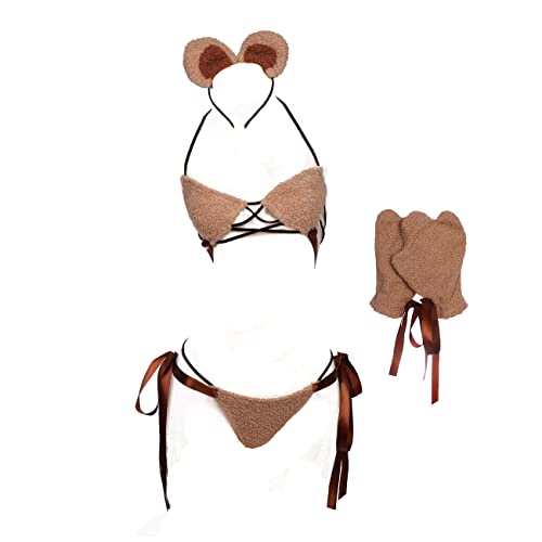 JasmyGirls Kawaii Lingerie Sexy Bear Cosplay Costume Anime Micro Bikini Cute Furry Bra and Panty Set Japanese Lolita Outfit