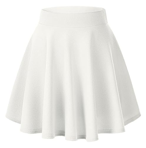 Urban CoCo Women's Basic Versatile Stretchy Flared Casual Mini Skater Skirt - Large - White