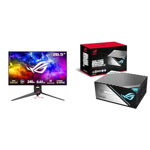 ASUS ROG Swift 27" 1440P 240Hz 0.03ms Gaming Monitor & 1200W Platinum II Power Supply Gaming Bundle - 27" QHD 0.03ms 240Hz G-SYNC True 10-bit + Platinum Power Supply - OLED