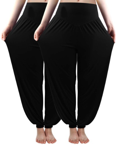 fitglam Women's Harem Pants Lounge Yoga Baggy Pants Soft Plus Size Joggers - Black 2-pack Small