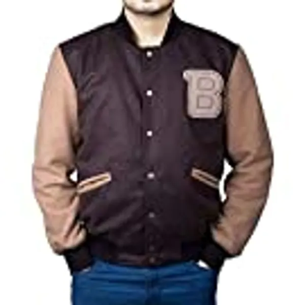 EASTIFIED Hotline Miami Varsity Letterman Brown Wool Letter B Patch Flight Bomber Jacket