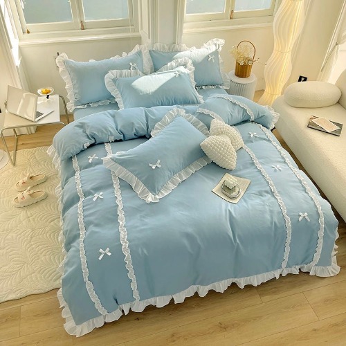 Pretty Princess Ruffled Bedding Set - Blue / King 4pcs