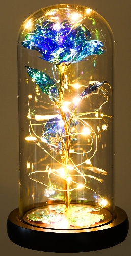 USA Party Flower LED Valentines Rose in Glass Dome (Blue)