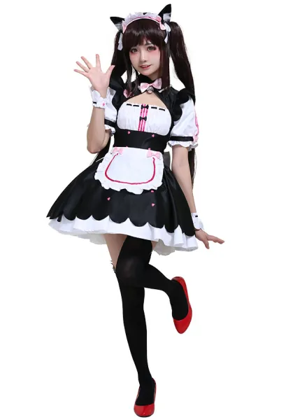 Nekopara Chocola Cosplay Costume Maid Dress with Cat Ears