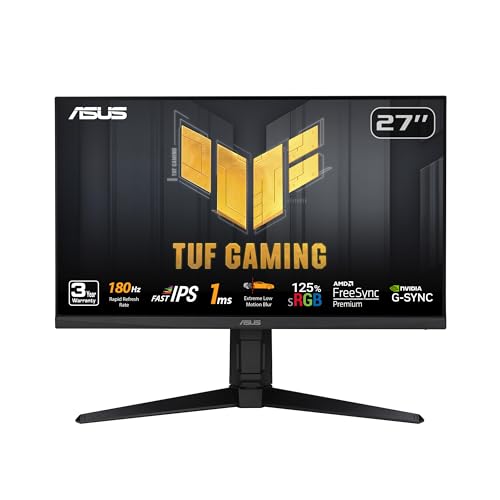 ASUS TUF Gaming 27” 1080P Monitor (VG279QL3A) - Full HD, 180Hz, 1ms, Fast IPS, Extreme Low Motion Blur, FreeSync Premium, G-SYNC Compatible, Speakers, DisplayPort, Height Adjustable, 3 Year Warranty - 27" Fast IPS 180Hz G-SYNC Height Adjustable