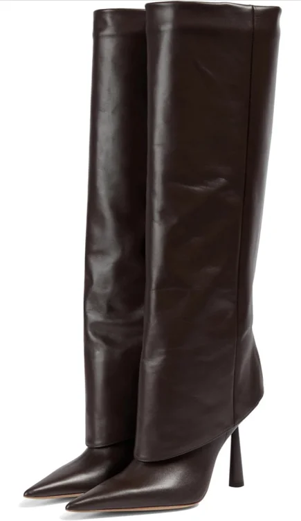 Vertundy Women's Fold Over Boots - Pointed Toe Stiletto Heel Slip On Knee High Boot Fashion Sexy Dress Boot