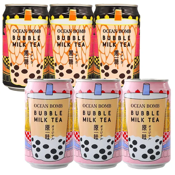 Ocean Bomb Boba Tea Tapioca Pearls, Canned Bubble Popping Milk Tea, Ready to Drink in a Can (2 Flavor, 6 Pack) - Mix 10.65 Fl Oz (Pack of 6)