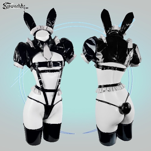 Dark Anime Bunny Girl Costume With Ears And Tail | 3XL / Black