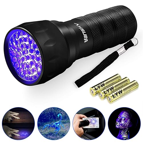 Vansky Lampe de poche UV 21 LED, lumière noire pour détection d'urine d'animaux domestiques, détecteur de lumière noire pour urine de chien, taches d'animaux, punaises de lit sur tapis/tapis 【3 piles - Lumière Noire.