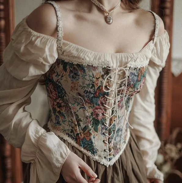 Corset Top , Corset Floral Renaissance , Vêtements Cottagecore
