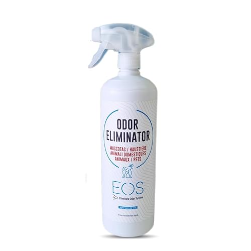 EOS (1 litre) Elimine instantanément les odeurs d'animaux domestiques. Anti-odeur pour tous types d'animaux (chiens, chats...) et applications (canapés, litières, lits)