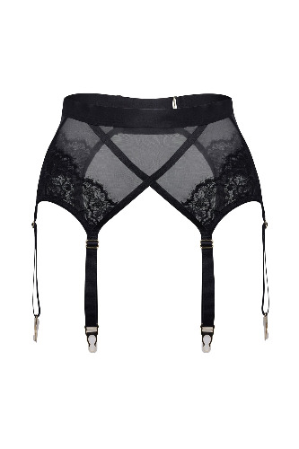 Aphrodite Floral Lace Longline Suspender Black - Black / S