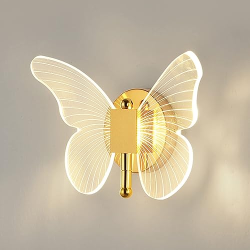 10W LED Wall Light Indoor, Modern LED Wall Sconce, Creative Acrylic Butterfly Wall Lamp with Golden Color Base for Bedroom Living Room Office Restaurant Hallway, 3 Color Temp Adjustable - Golden-C