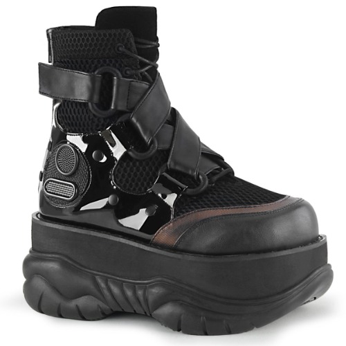Neptune-126 | Black Vegan Leather-Fishnet Fabric-Patent / 7