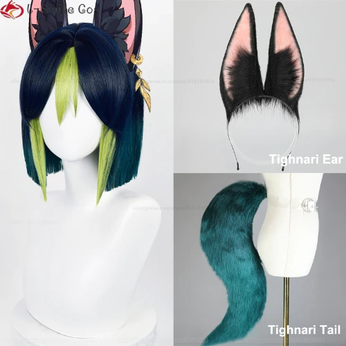 Game Genshin Impact Sumeru Tighnari Cosplay Wig Tighnari 30cm Short Heat Resistant Synthetic Hair Halloween Party Wigs + Wig Cap