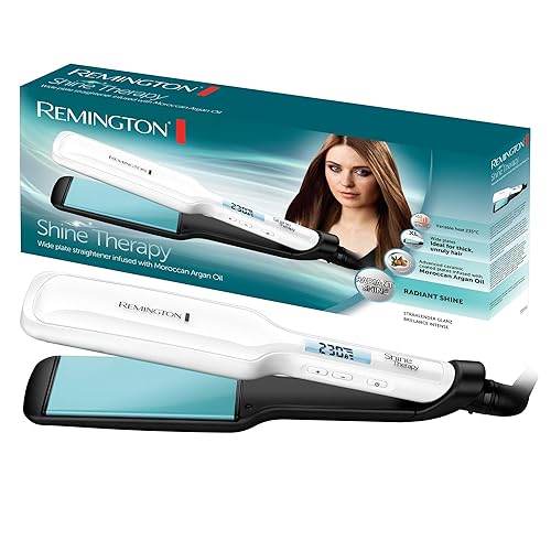 Remington Glätteisen breit Shine Therapy (hochwertige Keramikbeschichtung angereichert mit Mikrowirkstoffe für mehr Glanz -marokkanisches Arganöl & Vitamin E) LCD-Display, 150-230°C, Haarglätter S8550 - Single - Single
