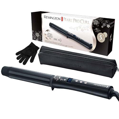 Remington Lockenstab große Locken [32mm] Pearl Digital (Keramikbeschichtung mit echten Perlen) LCD-Display 130-210°C, inkl. Hitzehandschuh, sanfte Wellen feines bis kräftiges Haar, Schwarz, CI9533 - Lockenstab „Neue Version“