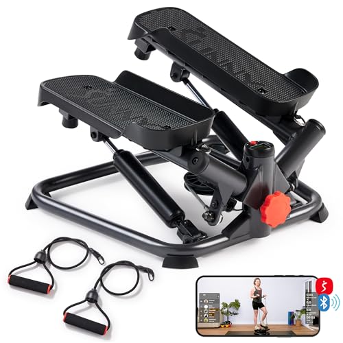 Sunny Health & Fitness Twist Stepper Machine Workout Cardio Equipment Gym Mini Stair Master Climber Thigh Space Squat Twist Stepper Advanced Twisted Resistance Band w Optional Connected Fitness - Twist Smart