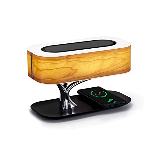 AMPULLA Masdio by Ampulla Bedside Lamp with Bluetooth Speaker and Wireless Charger, Table Lamp Desk Lamp with Sleep Mode Stepless Dimming - Light of Tree(Plus)