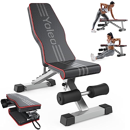 Yoleo Adjustable Weight Bench for Full Body Workout, Foldable Bench Press Bench of Home Gym Strength Training, Incline Decline Flat Utility Workout Bench with Quick Folding& Fast Adjustment (Black) - Black