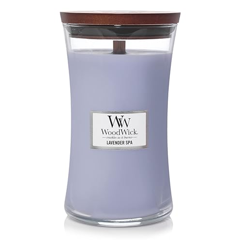 WoodWick Large Hourglass Candle, Lavender Spa Scented, Premium Soy blend, Crackles as it burns, Perfect for gifting, 21oz - LAVENDER SPA - Large Hourglass