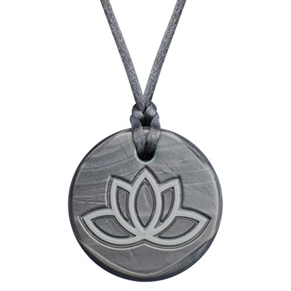 Munchables Lotus Sensory Chew Necklace for Children, Adults and Teens - Sensory Chewable Jewelry (Silver)