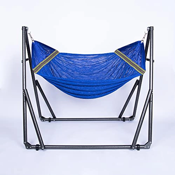 2 in 1 Hammock and Swinging Chair with Collapsible Steel Stand & Carrying Case, Portable & Adjustable, Perfect for Camping Beach Summer Patio, EZ Daze Foldable Hammock with Stand - Navy