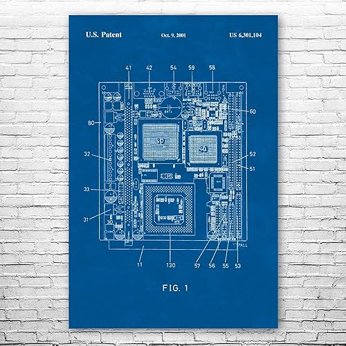 Motherboard Poster Print, Computer Decor, Lab Art, Circuit Diagram, Hardware Wall Art, Tech Decor, Technician Gift Blueprint (11 inch x 14 inch) - 14L" x 11W" - Blueprint
