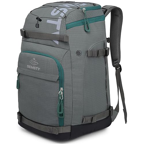 SEMSTY Ski Boot Bag, 55L Waterproof Ski and Snowboard Boots Travel Backpack for Skis, Snowboard, Ski Helmet, & Accessories - Grey