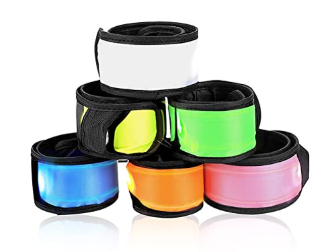 Pack of 6 LED Light Up Band Slap Bracelets Night Safety 