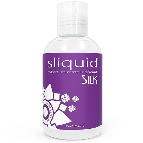 Sliquid Silk Intimate Lubricant - Silicone & Water-Based Lube Blend for Women/Men/Couples, Hypoallergenic Lube, Hybrid Silicone Lube & Water-Based Lubricant, Waterproof, Unscented, 4.2 Fl Oz