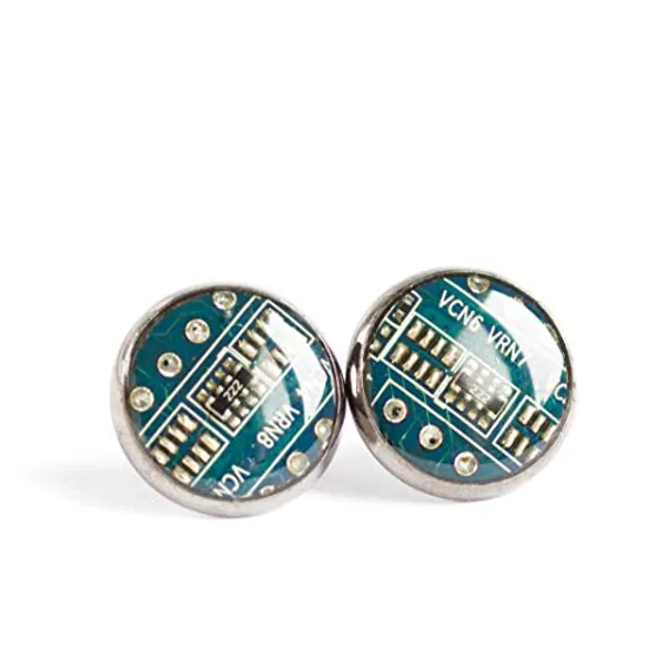 Circuit Board Stud earrings, 10mm (Blue)